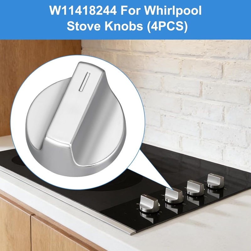 Gesleben Upgraded W11418244 Range Knobs Compatible with Whirlpool Gas Stove Knob WCE55US0HB00 WCE55US0HB01 WCE55US0HS00 WCE55US0HS01, Surface Burner Cooktop Control Replacement W11130627 W11222054-4 Pack - Image 5